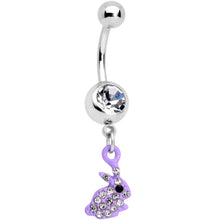 Load image into Gallery viewer, Clear Gem Purple Easter Bunny Dangle Belly Ring