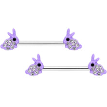 Load image into Gallery viewer, 14G 9/16 Clear Gem Purple Easter Bunny Barbell Nipple Ring Set