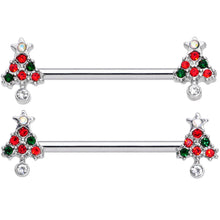 Load image into Gallery viewer, 14G 11/16 Clear Red Green Gem Christmas Tree Nipple Ring Set
