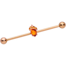 Load image into Gallery viewer, 14G Brown Gem Rose Gold Tone Fall Autumn Acorn Industrial Barbell 38mm
