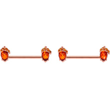 Load image into Gallery viewer, 14G 5/8 Brown Gem Rose Gold Tone Autumn Acorn Nipple Ring Set