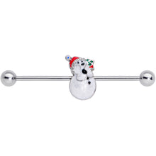 Load image into Gallery viewer, 14G Aurora Green Gem Snowman Christmas Industrial Barbell 38mm