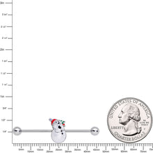 Load image into Gallery viewer, 14G Aurora Green Gem Snowman Christmas Industrial Barbell 38mm
