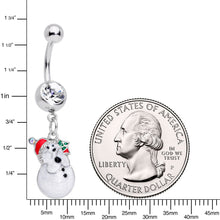 Load image into Gallery viewer, Clear Aurora Gem Holiday Snowman Christmas Dangle Belly Ring