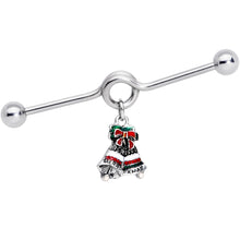 Load image into Gallery viewer, 14G Red White Green Bell Christmas Dangle Project Barbell 38mm