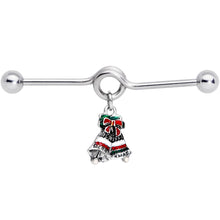 Load image into Gallery viewer, 14G Red White Green Bell Christmas Dangle Project Barbell 38mm