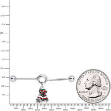 Load image into Gallery viewer, 14G Red White Green Bell Christmas Dangle Project Barbell 38mm