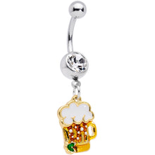 Load image into Gallery viewer, Clear Gem Beer Mug St Patricks Day Dangle Belly Ring