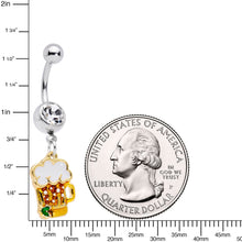 Load image into Gallery viewer, Clear Gem Beer Mug St Patricks Day Dangle Belly Ring