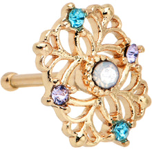 Load image into Gallery viewer, 20G 1/4 White Synthetic Opal Gold Tone Web Nose Bone