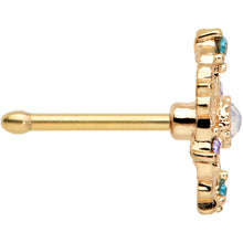 Load image into Gallery viewer, 20G 1/4 White Synthetic Opal Gold Tone Web Nose Bone