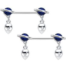 Load image into Gallery viewer, 14G 9/16 Alien Dangle Blue Saturn Barbell Nipple Ring Set