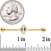 Load image into Gallery viewer, 14G Clear Gem Gold Tone Regal Rectangle Industrial Barbell 38mm
