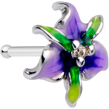 Load image into Gallery viewer, 20G 1/4 Clear Gem Exotic Purple Flower Nose Bone