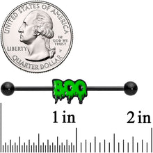 Load image into Gallery viewer, 14G Black Green Spooky Boo Halloween Industrial Barbell 38mm