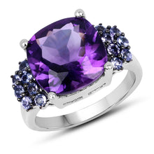Load image into Gallery viewer, 6.34 Carat Genuine Amethyst and Tanzanite .925 Sterling Silver Ring