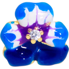 Load image into Gallery viewer, 16G 5/16 Clear CZ Gem Gold Tone Blue Spring Flower Labret Monroe