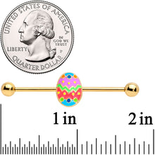 Load image into Gallery viewer, 14G Gold Tone Multicolor Funky Easter Egg Industrial Barbell 38mm
