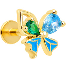 Load image into Gallery viewer, 16G 1/4 Blue Green Gem Gold Tone Sweet Butterfly Labret Tragus
