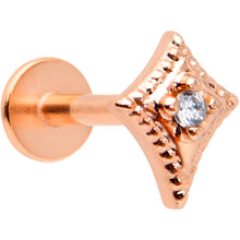 Load image into Gallery viewer, 16G 1/4 Clear Gem Rose Gold Tone Edgy Rhombus Labret Tragus