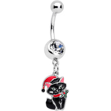 Load image into Gallery viewer, Santa Claus Black Cat Christmas Dangle Belly Ring