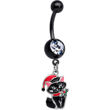 Load image into Gallery viewer, Black Santa Claus Black Cat Christmas Dangle Belly Ring
