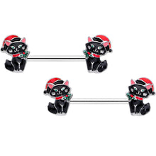 Load image into Gallery viewer, 14G 9/16 Santa Claus Cat Christmas Barbell Nipple Ring Set