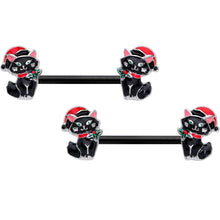 Load image into Gallery viewer, 14G 9/16 Black Santa Claus Cat Christmas Barbell Nipple Ring Set