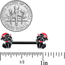 Load image into Gallery viewer, 14G 9/16 Black Santa Claus Cat Christmas Barbell Nipple Ring Set