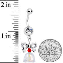 Load image into Gallery viewer, Clear Red Gem Holiday Bow Bell Christmas Dangle Belly Ring