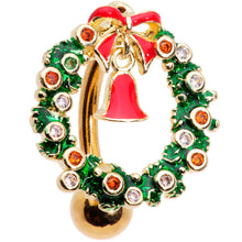 Load image into Gallery viewer, Clear Red Gem Holiday Wreath Bell Christmas Top Mount Belly Ring