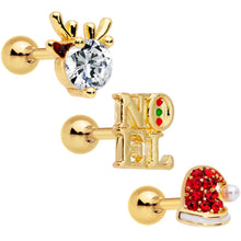 Load image into Gallery viewer, 16G 1/4 Clear Red Gem Noel Christmas Cartilage Tragus Set of 3