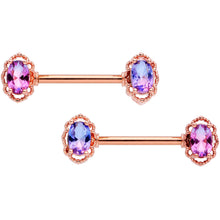 Load image into Gallery viewer, 14G 9/16 Purple Tourmaline Rose Gold Tone Nipple Ring Set
