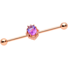 Load image into Gallery viewer, 14G Purple Tourmaline Rose Gold Tone Industrial Barbell 38mm