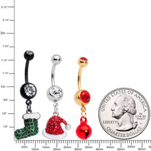 Load image into Gallery viewer, Red Green Gem Stocking Santa Cap Christmas Dangle Belly Ring Set of 3
