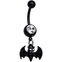 Load image into Gallery viewer, Clear Gem Black Baby Bat Halloween Dangle Belly Ring