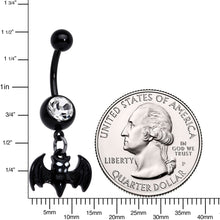 Load image into Gallery viewer, Clear Gem Black Baby Bat Halloween Dangle Belly Ring