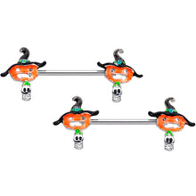 Load image into Gallery viewer, 14G 9/16 Pumpkin Witch Ghost Halloween Barbell Nipple Ring Set