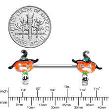 Load image into Gallery viewer, 14G 9/16 Pumpkin Witch Ghost Halloween Barbell Nipple Ring Set
