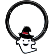 Load image into Gallery viewer, 16G 3/8 Black Witchy Ghost Halloween Hinged Segment Ring