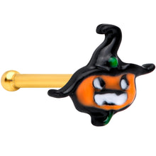 Load image into Gallery viewer, 20G 1/4 Gold Tone Growling Pumpkin Halloween Nose Bone