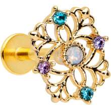 Load image into Gallery viewer, 16G 5/16 White Faux Opal Gold Hue Web Flower Labret Monroe Tragus