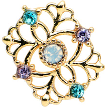 Load image into Gallery viewer, 16G 5/16 White Faux Opal Gold Hue Web Flower Labret Monroe Tragus