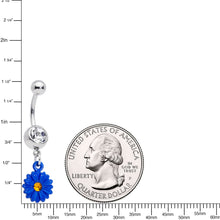 Load image into Gallery viewer, Clear Yellow Gem Blue Sunflower Dangle Belly Ring