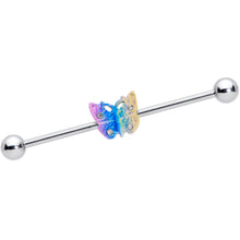 Load image into Gallery viewer, 14G Clear Gem Baroque Rainbow Butterfly Industrial Barbell 38mm