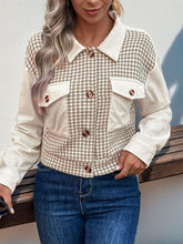 Load image into Gallery viewer, Women's Houndstooth Button-Up Long Sleeve Jacket – Chic & Pocketed Lightweight Outerwear