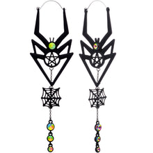 Load image into Gallery viewer, Vitrail Gem Black Spider Pentagram Dangle Tunnel Plug Earrings