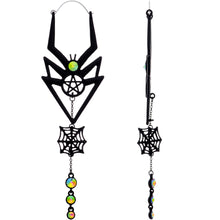 Load image into Gallery viewer, Vitrail Gem Black Spider Pentagram Dangle Tunnel Plug Earrings