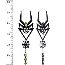 Load image into Gallery viewer, Vitrail Gem Black Spider Pentagram Dangle Tunnel Plug Earrings