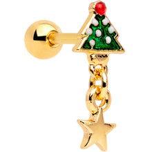Load image into Gallery viewer, 16G 1/4 Red Gem Gold Tone Tree Christmas Dangle Cartilage Tragus